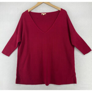 EILEEN FISHER Sweater M Organic Cotton Ribbed Tunic 3/4 Sleeve Pullover Red